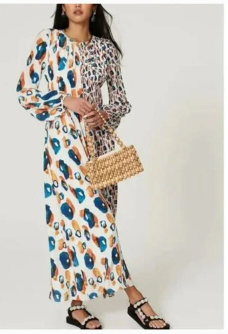 Jason Wu Silk De Chine A-line Midi Dress Pleated Printed Crepe Size 2